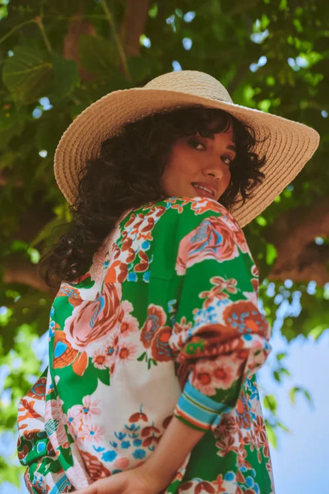 One Hundred Stars Kitsch Bouquet Green Oversized Shirt