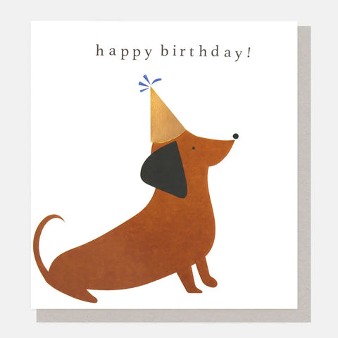 Caroline Gardner Cards LDN013 Sausage Dog In Party Hat Birthday Card