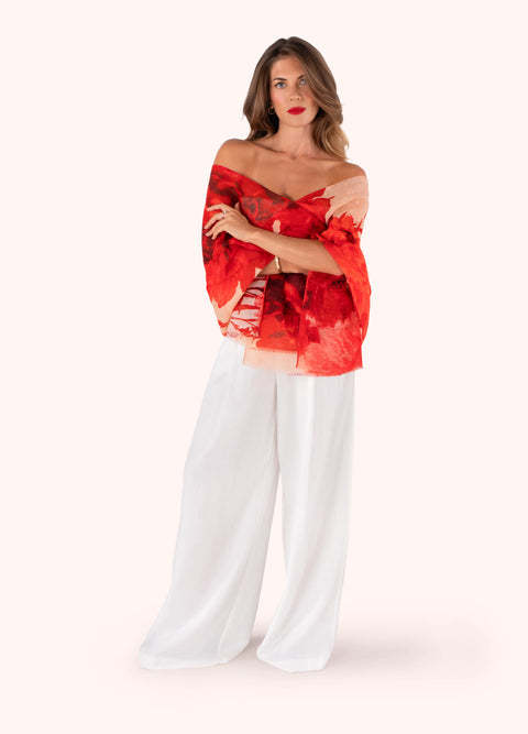Powder LIN39 Rouge Blooms Linen/Cotton Mix Scarf