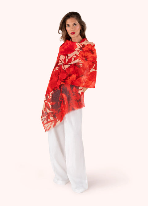 Powder LIN39 Rouge Blooms Linen/Cotton Mix Scarf