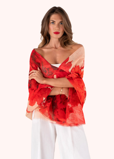 Powder LIN39 Rouge Blooms Linen/Cotton Mix Scarf