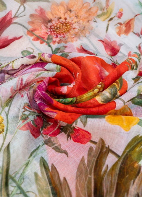 Powder LIN40 Fine Flowers Linen/Cotton Mix Scarf