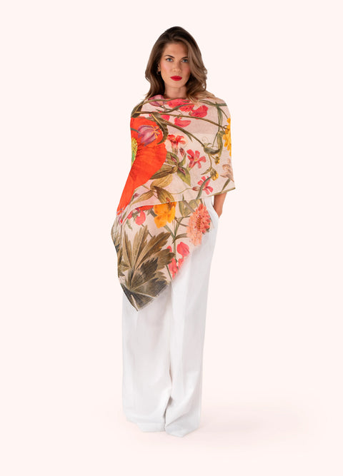 Powder LIN40 Fine Flowers Linen/Cotton Mix Scarf