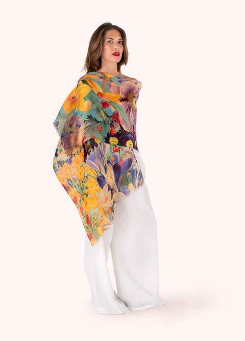 Powder LIN42 Spring Flora Linen/Cotton Mix Scarf