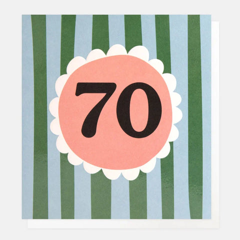 Caroline Gardner Cards LOT020 70 Birthday Green & Blue Stripe