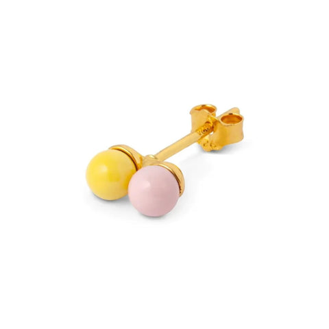 LULU Copenhagen LULU1254 Double Color Ball Ear stud In Light Pink/Yellow