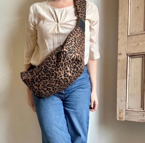 Sixton London Brixton Cross Body Sling Bag Leopard Print Brown Large