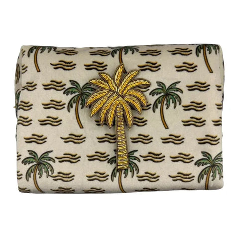 Sixton London Sand Palm Make Up Bag & Palm Tree Pin Large Recycled Velvet