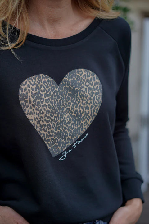 Eleven Loves Leopard Heart Sweatshirt In Black