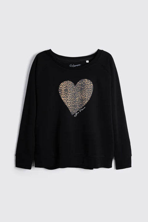 Eleven Loves Leopard Heart Sweatshirt In Black