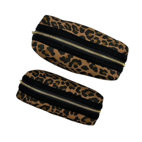 Sixton London Leopard Print Make Up Bag & Gold Palm Tree Pin Large