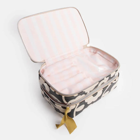 Caroline Gardner Gifts MBO100 Charcoal Mono Flower Mini Cube Cosmetic Bag