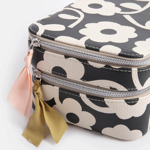 Caroline Gardner Gifts MBO100 Charcoal Mono Flower Mini Cube Cosmetic Bag