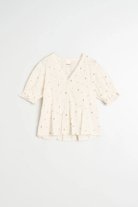 Indi & Cold MC125 Shot Sleeved Elastic Shirt In Ecru