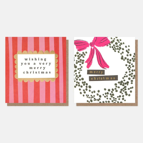 Caroline Gardner Cards MDX042 Pink/Red Strip & Dotty Wreath With Bow Mixed Charity