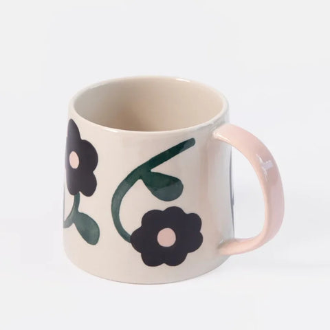 Caroline Gardner Gifts MGL105 Charcoal/Pink Centre Flowers Large Mug