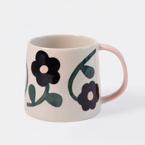 Caroline Gardner Gifts MGL105 Charcoal/Pink Centre Flowers Large Mug