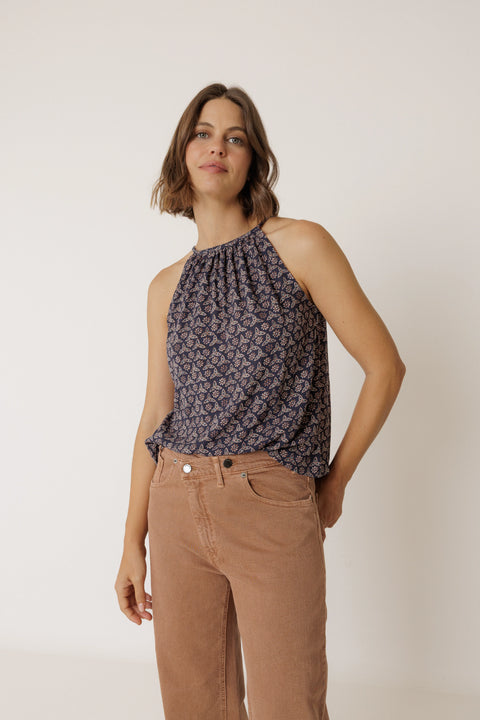Indi & Cold MI141 Strappy Viscose Top In Navy