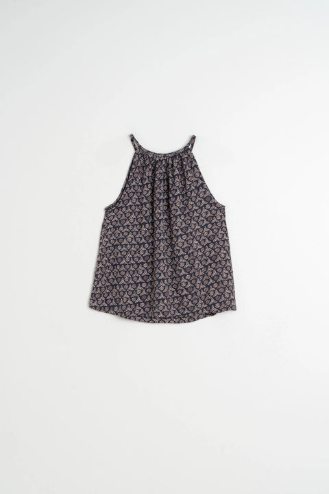 Indi & Cold MI141 Strappy Viscose Top In Navy