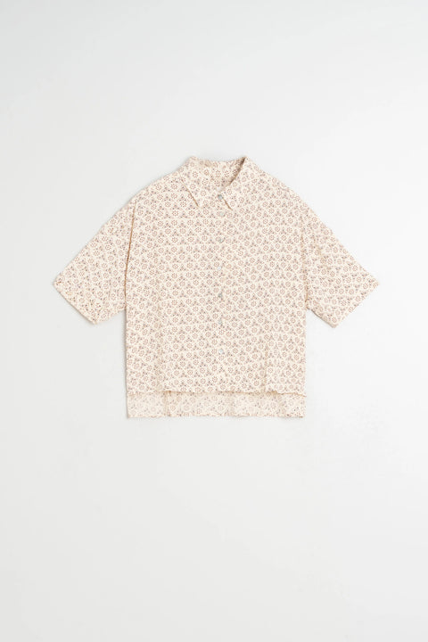 Indi & Cold MI142 Oversize Block Print Shirt In Ecru