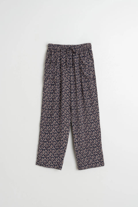 Indi & Cold MI143 Flowy Block Print Pant In Navy