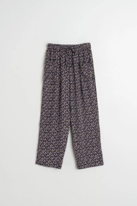 Indi & Cold MI143 Flowy Block Print Pant In Navy