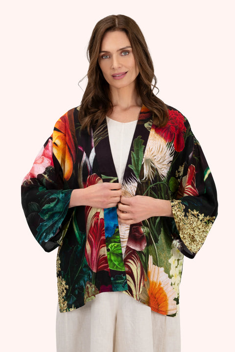 Powder MLK1 Opulant Florals Mid-length Kimono - Chocolate