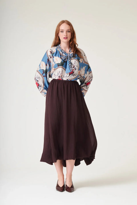 One Hundred Stars Magnolia Plates Blue Pussy Bow Blouse