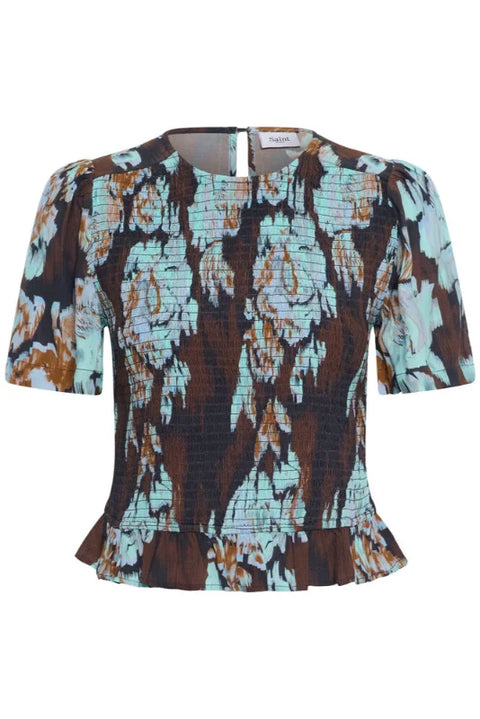 Saint Tropez Malika SS Blouse In Nightsky Shaded Flowers