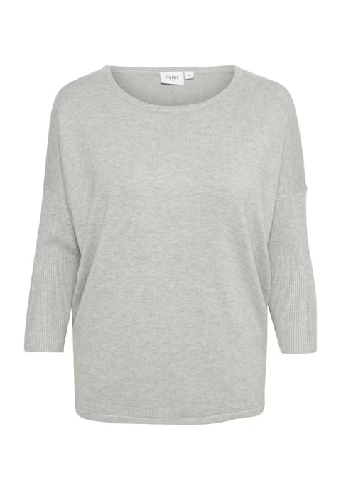 Saint Tropez Mila R-Neck Pullover In Pearl Grey Melange