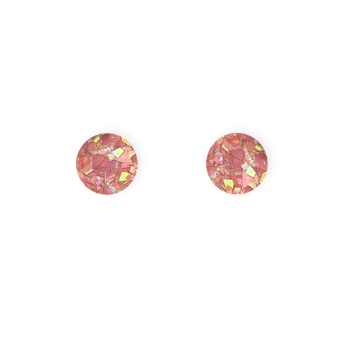 Natalie Owen MINI7 Mini Round Stud Earrings in Light Pink Sparkle