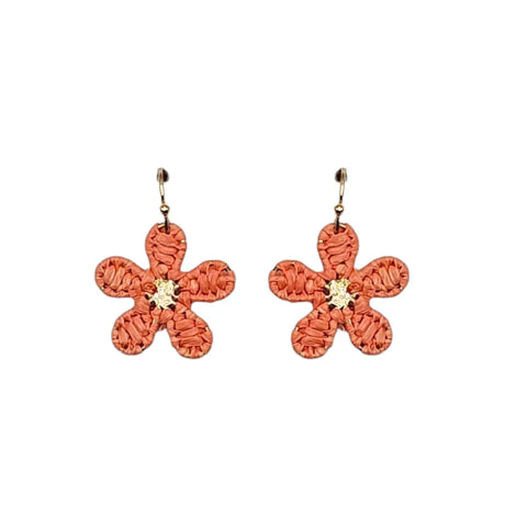 Narratives NLA574 Coral Mini Raffia Hook Flower Earrings