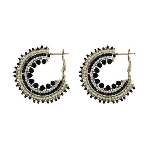 Narratives NLA823 Black/Gold Mix Mini Ombre Beaded Hoop Earrings