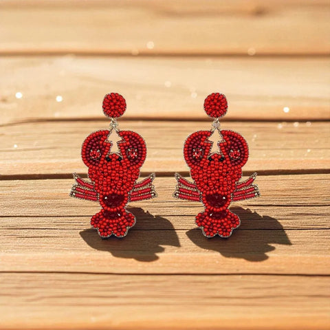 Narratives NTS072 Red Beaded Lobster Earrings