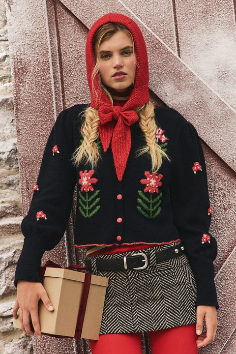 Free People Nonna Knit Cardi In Midnight Bloom Combo