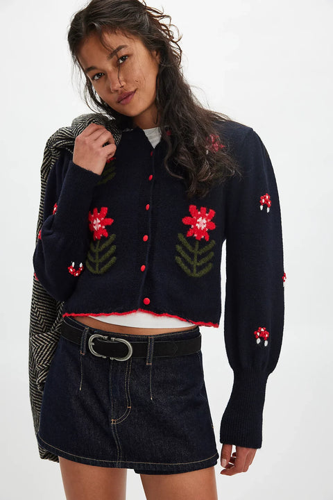 Free People Nonna Knit Cardi In Midnight Bloom Combo