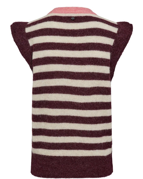 Numph Ciara Riette Stripe Vest In Winetasting