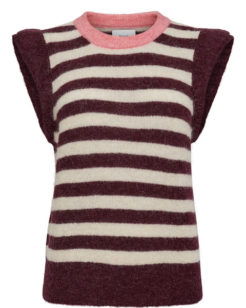 Numph Ciara Riette Stripe Vest In Winetasting