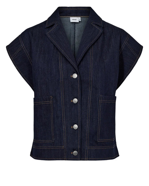 Numph Chiku Waistcoat In Dark Blue Denim