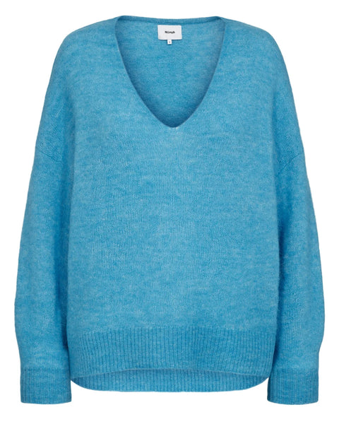 Numph Riette V-Neck Pullover  In Aquarius