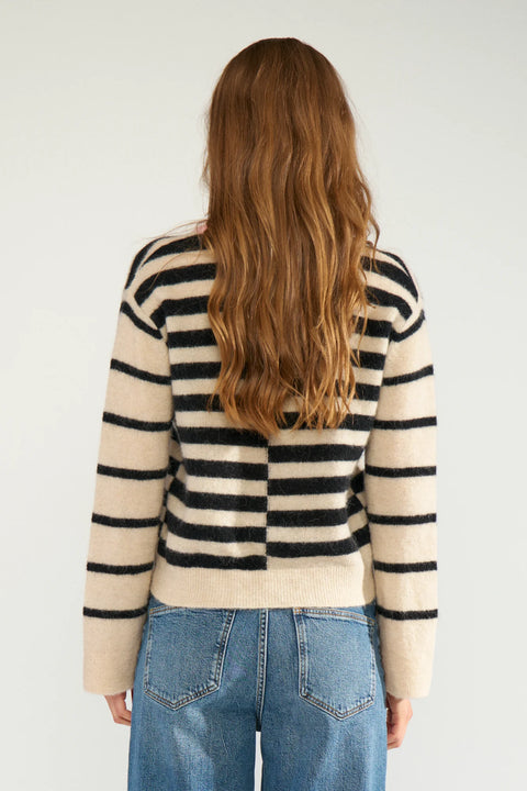 Numph Riette Block Stripe Pullover In Caviar