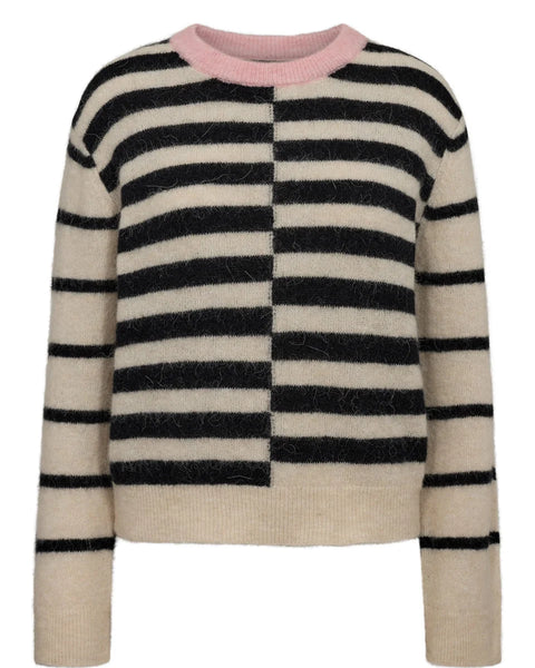 Numph Riette Block Stripe Pullover In Caviar