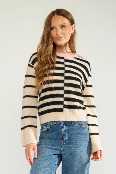 Numph Riette Block Stripe Pullover In Caviar