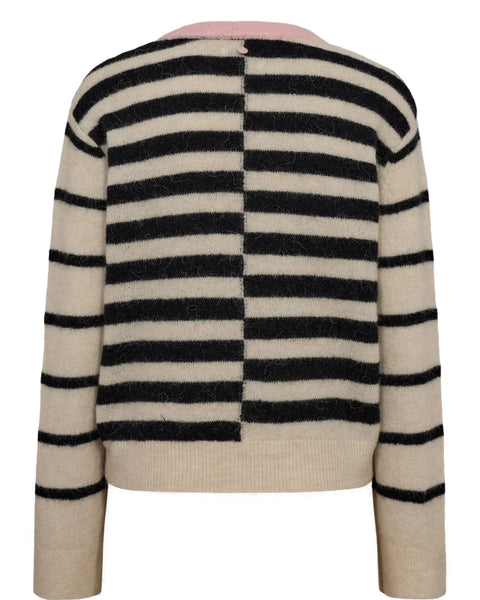 Numph Riette Block Stripe Pullover In Caviar