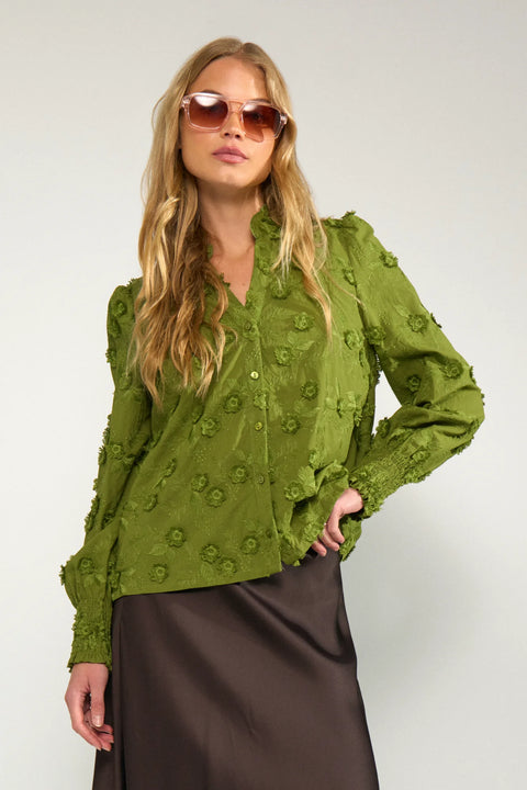 Numph Lenea Shirt In Calla Green