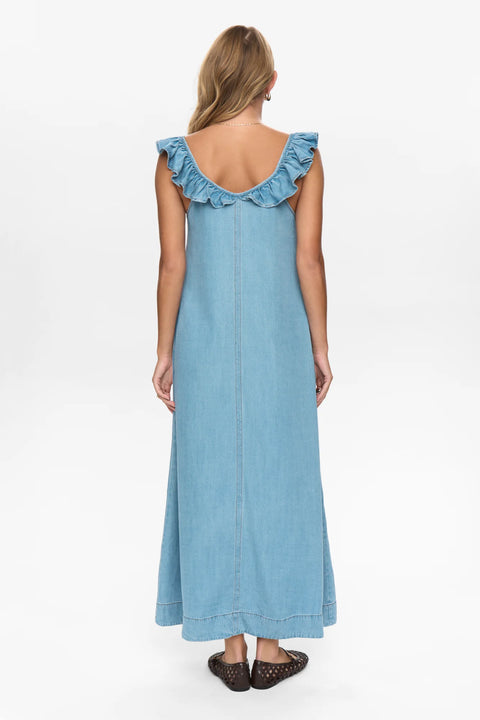 Numph Elida Dress In Light Blue Denim