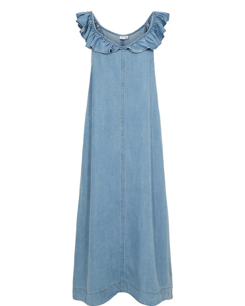 Numph Elida Dress In Light Blue Denim