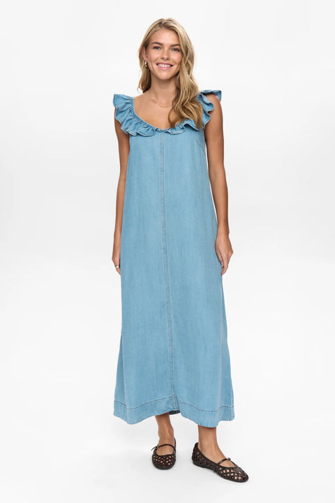 Numph Elida Dress In Light Blue Denim