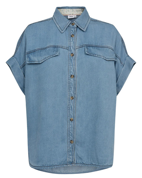 Nümph Elida Sleeveless Shirt In Light Blue Denim
