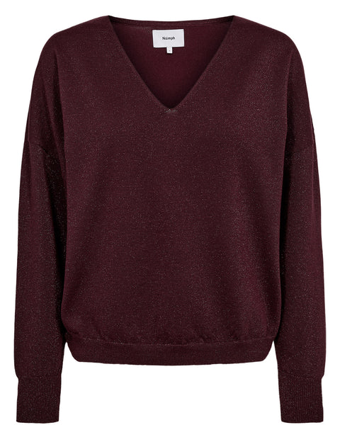 Numph Dayletta Lurex V-Neck Pullover In Fig